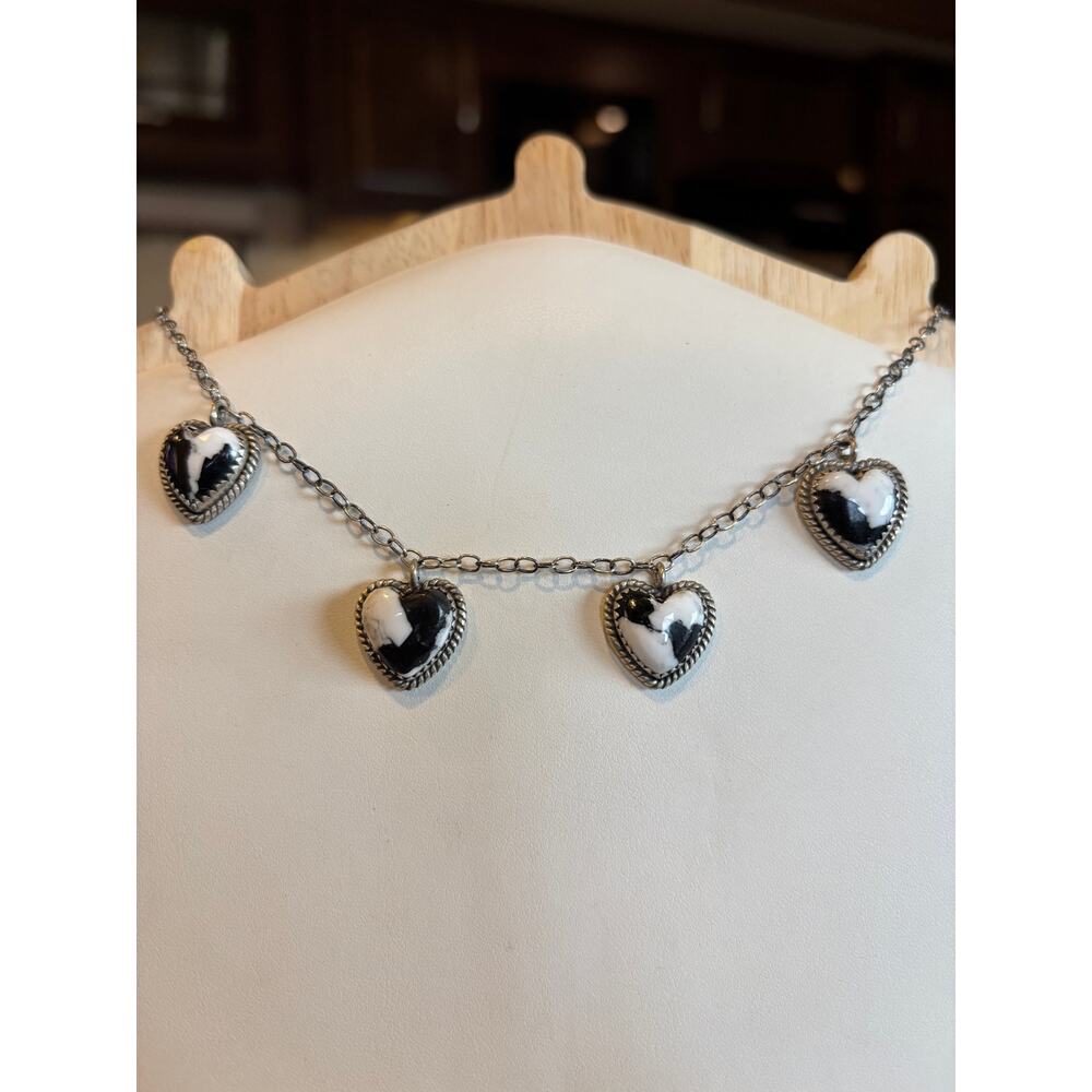 White Buffalo Four Heart Necklace Sterling Silver 20" Chain